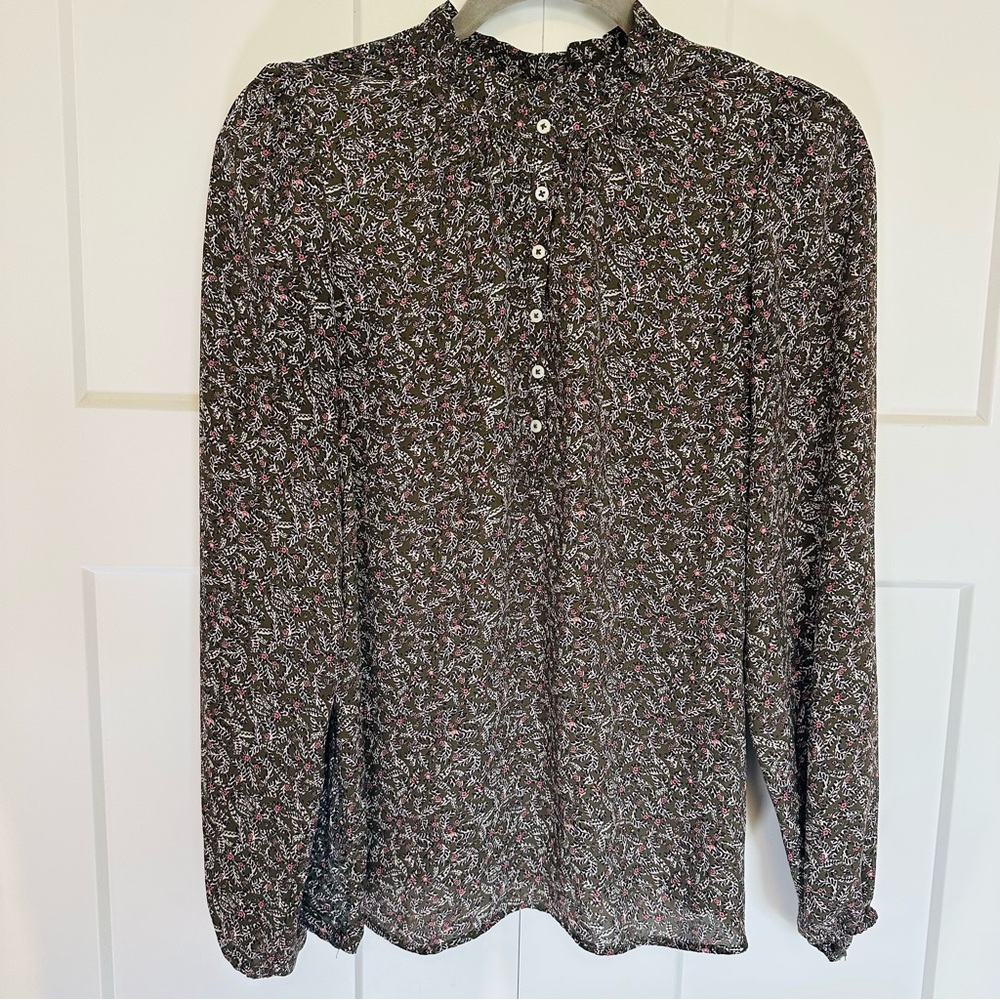 LOFT Olive and Pink Patterned Top